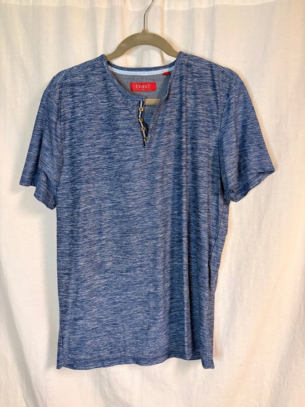 Bruno Milano Men's Blue Heather Henley Performance Shirt Short Sleeve